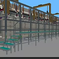 Industrial Equipment Automated Production Line With Yellow Frames Green Conveyor Belts And Processing Units