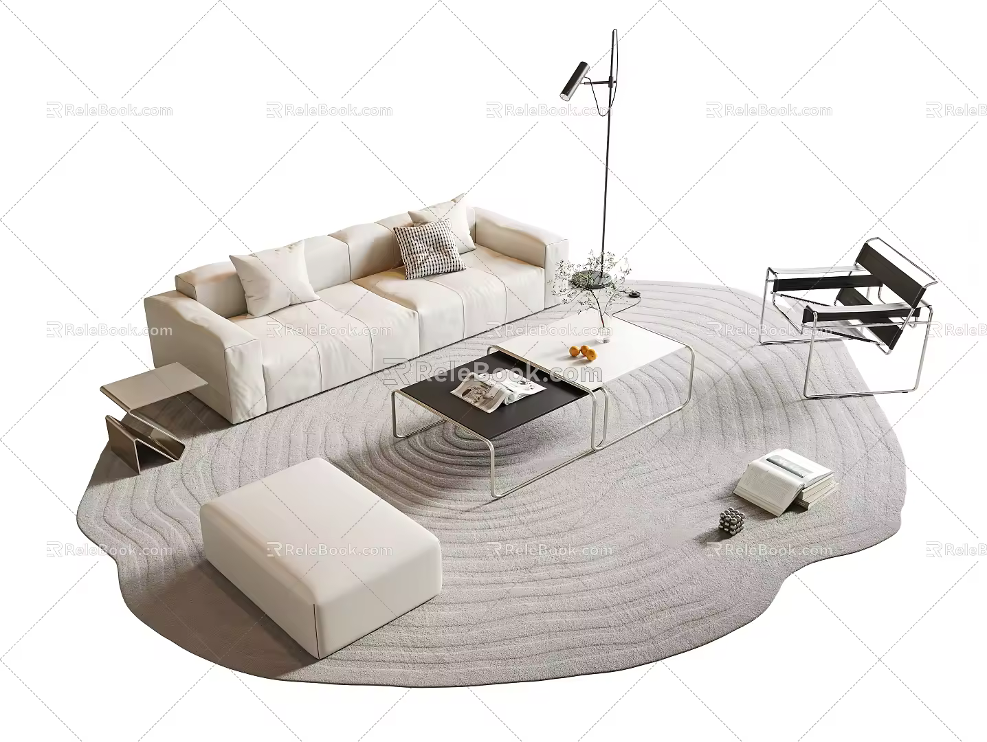 Italian Minimalist Sofa Coffee Table Combination Beige Sofa Multiplayer Sofa Leather Sofa Combination Sofa Straight Row Sofa Minimalist Stainless Steel Coffee Table Single Leisure Chair 3d model