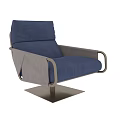 Modern Single Sofa with Blue Upholstery and Sleek Metal Frame Square Base Design 3d model
