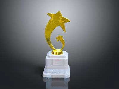 Golden Star Shaped Trophy With White Marble Base Decorative Award Equipment 3d model