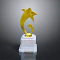 Golden Star Shaped Trophy With White Marble Base Decorative Award Equipment