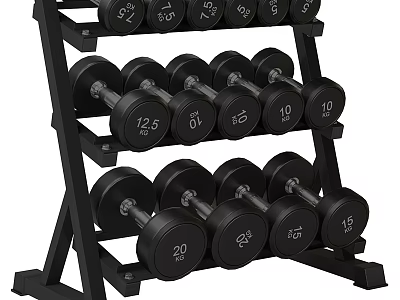 Black Dumbbell Rack With Multiple Weights For Gym Fitness Equipment 3d model