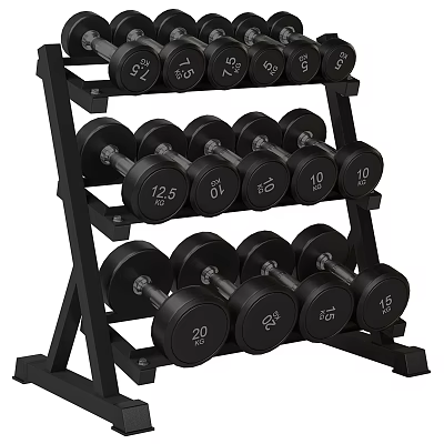 Black Dumbbell Rack With Multiple Weights For Gym Fitness Equipment 3d model