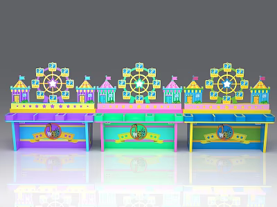 Colorful Display Shelves with Ferris Wheel and Small House Decorations for Kids 3d model