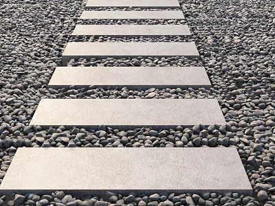 Garden Ornament Pathway with Stone Slabs and Pebbles for Outdoor Decoration 3d model