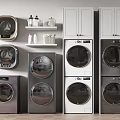 Front Loading Washing Machines In Modern Design With Gray And White Cabinets 3d model
