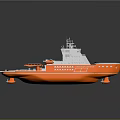 Orange And White Wooden Boat Featuring Superstructure Deck Equipment And Reflective Hull Design