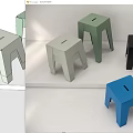 Modern Minimalist Multicolor Stools in Gray Green Black Blue with Simple Functional Design 3d model