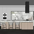 Modern Kitchen Interior With Marble Island Countertop Cabinets Bar Stools And Appliances