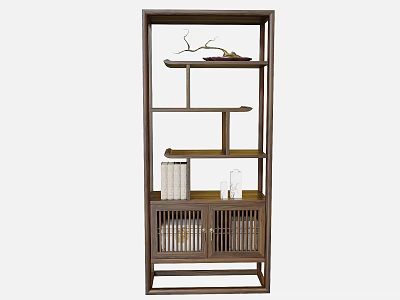 Traditional Wooden Display Shelf With Multi Tiered Shelves Lower Cabinet Books And Decorative Items 3d model