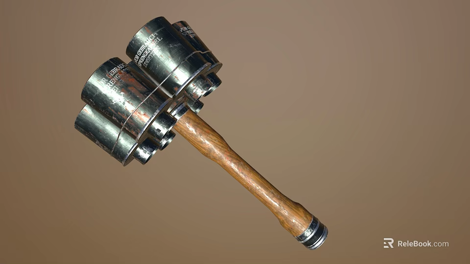 Two Silver Metal Hammers With Wooden Handle As Traditional Weapon 3d model 