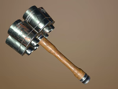 Two Silver Metal Hammers With Wooden Handle As Traditional Weapon 3d model
