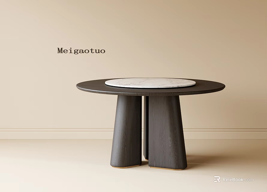 Modern Round Dining Table With Marble Top And Black Legs In Minimalist Interior 3d model 