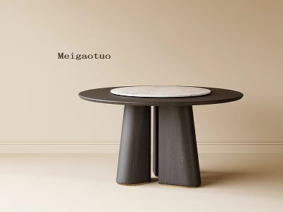 Modern Round Dining Table With Marble Top And Black Legs In Minimalist Interior 3d model