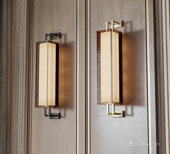 Modern Wall Lamps With Rectangular Shade And Metal Frame On Textured Wall 3d model