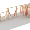 Different Design Wooden Frame Structures With Hanging Orange Red Checkered Fabric 3d model