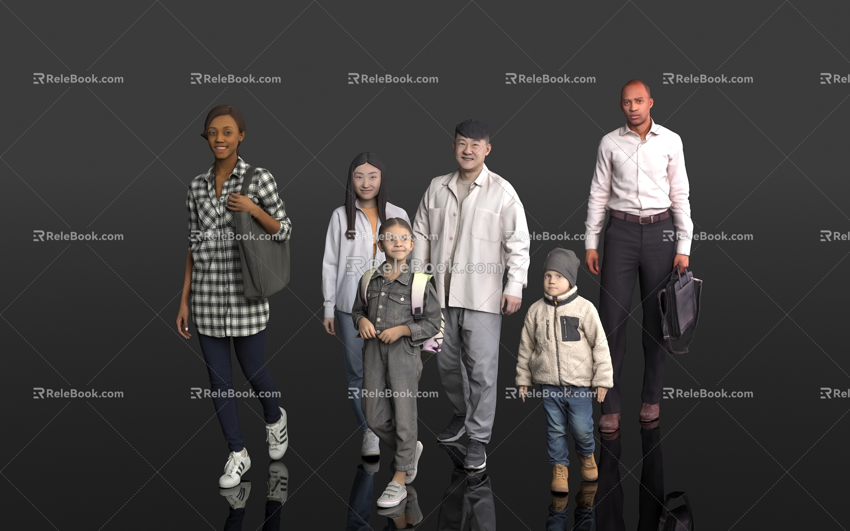 Passers-by Walking Walking Tourists Backpack Boys Girls Men Women Crowd Multiplayer Team Scene Model Characters 3d model