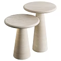 Elegant Two Round Top Side Tables With Tapered Creamy Stone Bases