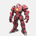 Red Smart Robot With Yellow Star And Mechanical Armor Design 3d model