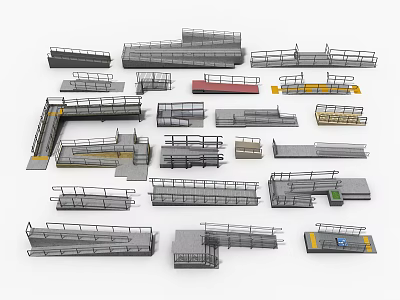 Various Road Infrastructure Components Including Guardrails Platforms Steps And Structures 3d model