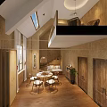 Elegant Private Room Interior With Wooden Floor Round Table Sofa Hanging Lamp And Green Plants