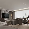 Modern Living Dining Room Interior Design With Open Layout Sofa Coffee Table And Recessed Lighting 3d model