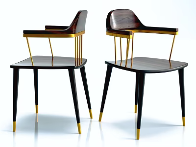 Modern Leisure Chairs With Wooden Backrest And Gold Metal Legs Design 3d model