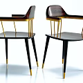 Modern Leisure Chairs With Wooden Backrest And Gold Metal Legs Design