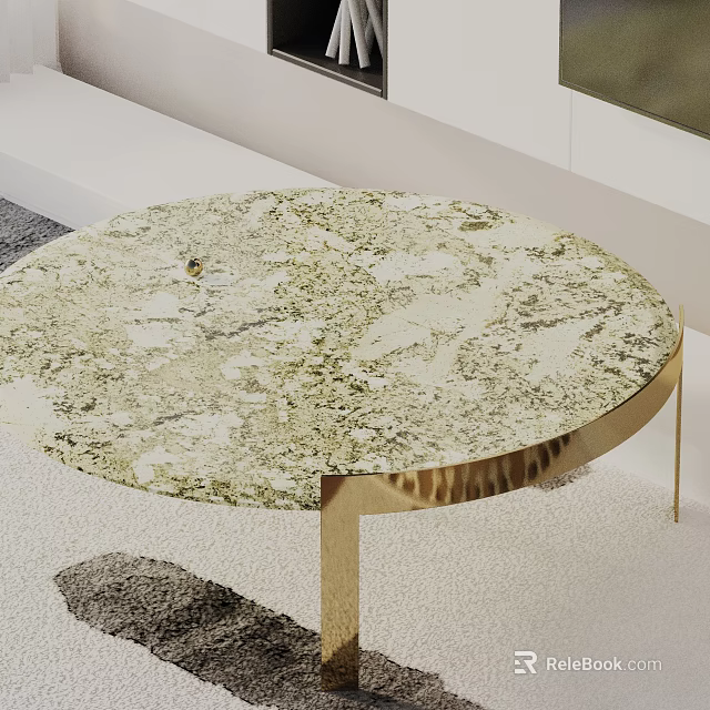 Modern Sofa and Coffee Table Set with Round Marble Top and Gold Metal Legs 3d model 