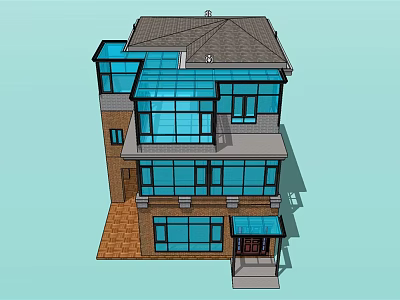 Modern Detached Villa With Multi Story Design Large Glass Windows And Dark Roof 3d model