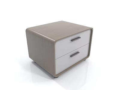 Modern Style Bedside Table With Two Drawers Light Wood White And Metal Handles 3d model