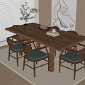 Modern Restaurant Interior With Wooden Dining Table Six Chairs Black Seats Vase And Green Plants