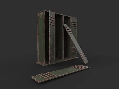 Old Green Metal Weapon Storage Locker With Long Metal Plate Components 3d model