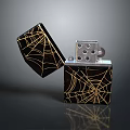 Stylish Metallic Lighter With Golden Spider Web Pattern And Open Case Design