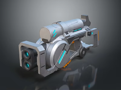 Futuristic Metallic Sci Fi Weapon With Blue Glowing Accents And Advanced Design Features 3d model