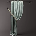 Elegant Light Green Curtains With Golden Curtain Rod And Chain Decoration On Dark Background
