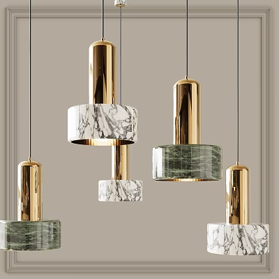 Elegant Modern Pendant Lights Featuring Golden Metal And White Green Marble Details 3d model
