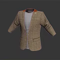 Brown Plaid Blazer With White T Shirt Red Collar And Pocket Trim