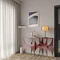 Modern Red Console Table With Geometric Design Floor Lamp Table Lamp And Framed Artwork 3d model