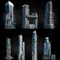 Modern Tall Office Buildings With Unique Glass Facades And Futuristic Design