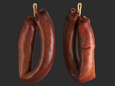 Hanging Brown Long Traditional Smoked Delicious Cured Meat Sausages with Natural Casings 3d model