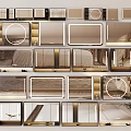 Diverse Shaped Mirrors With Gold Frames For Modern Interior Spaces 3d model