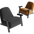 Modern Minimalist Accent Chair With Black and Brown Upholstery And Wooden Armrests