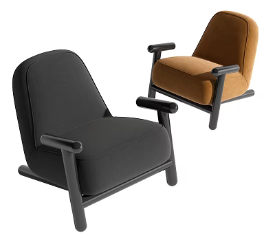 Modern Minimalist Accent Chair With Black and Brown Upholstery And Wooden Armrests 3d model