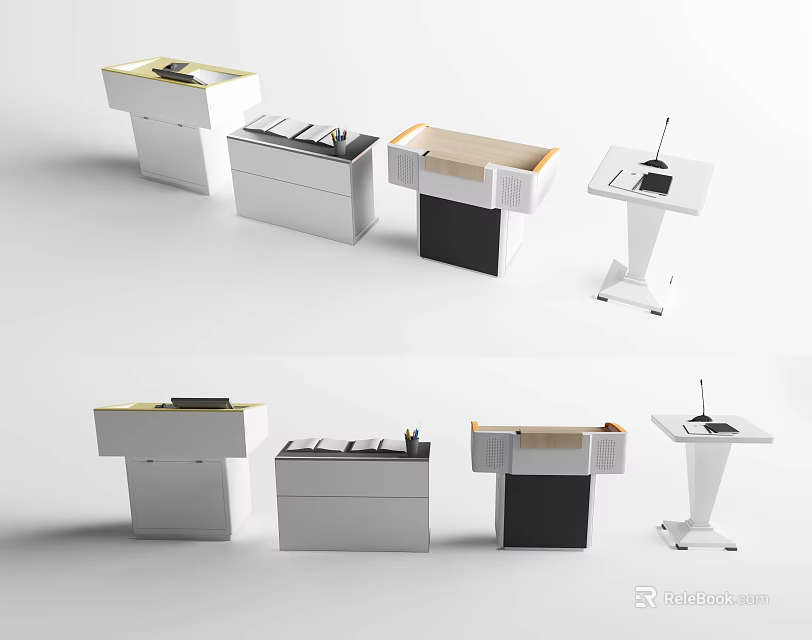 Various Modern Functional Desks With Different Styles And Practical Features For Office Use 3d model