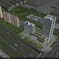 Modern High Rise Office Building With Greenery Surroundings Road And Parking Lot