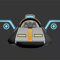 Futuristic Spaceship 3D Model with Silver Body Yellow Stripes Blue Lights and Open Cockpit Design