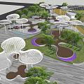 Modern Park Landscape Design With Transparent Canopy Structures Winding Paths Trees And Lighting