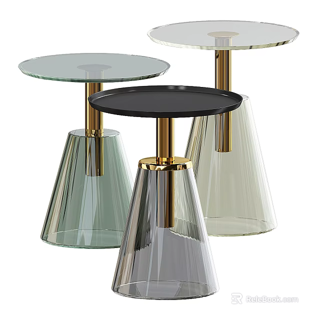 Modern Stylish Side Tables With Glass Tops Gold Metal Frames And Tapered Transparent Bases 3d model 