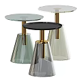 Modern Stylish Side Tables With Glass Tops Gold Metal Frames And Tapered Transparent Bases